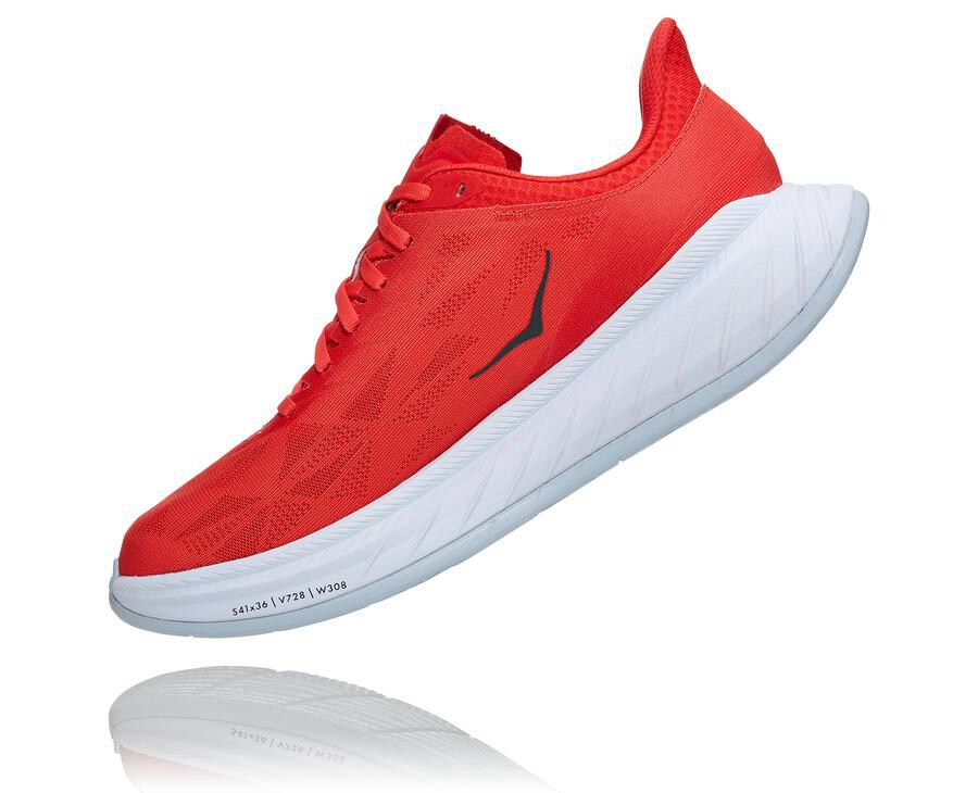 Hoka One One Mens Running Shoes - Carbon X 2 - Red/White - KCJL68529